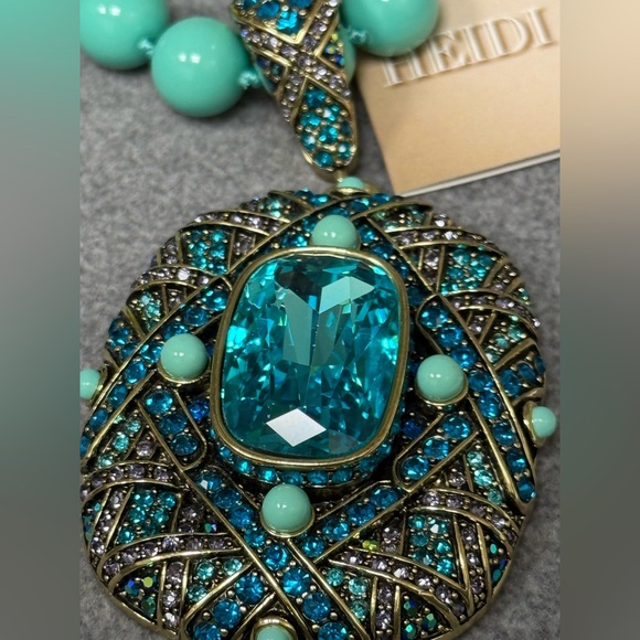 Lot Heidi Daus Teal Blue Crystal Enamel Enhancer Pendant Beaded Necklace & Ring - Picture 4 of 16